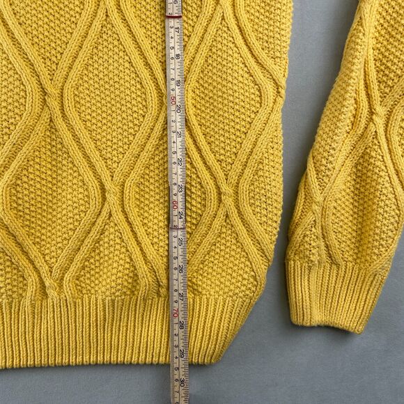 Zara Sweater Mens L Yellow Cable Knit Crewneck Pullover Diamond Cable Chic Prep - Picture 5 of 7